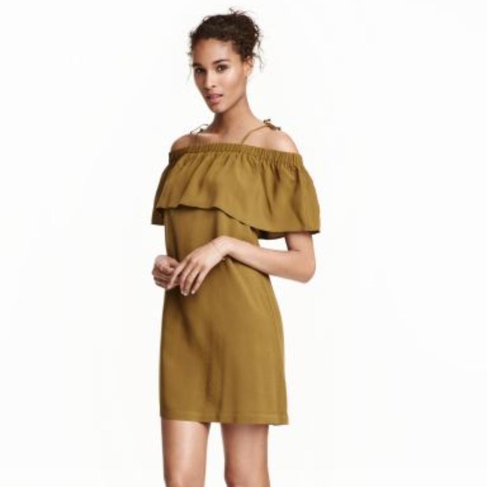 H&M Olive Green Off-the-shoulder dress